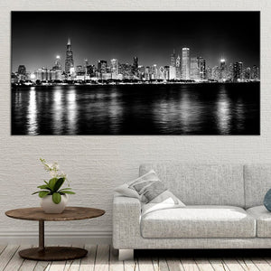 Black And White Chicago Skyline Wall Art Canvas-Stunning Canvas Prints