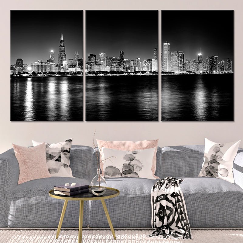 Black And White Chicago Skyline Wall Art Canvas-Stunning Canvas Prints