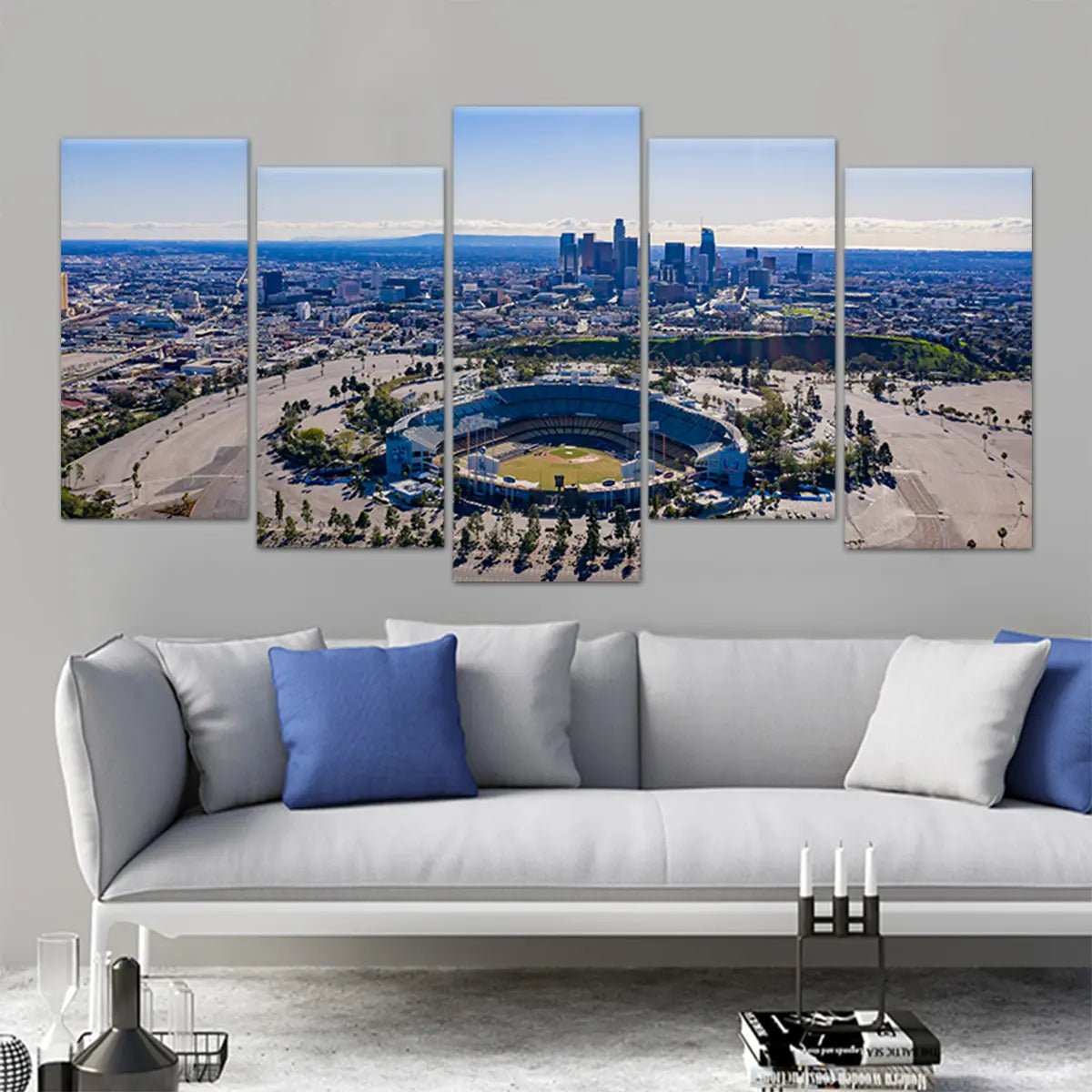  Los Angeles, California - The Famous Dodger Stadium with  Downtown LA in the Background Pictures for Living Room 5 Piece Canvas Wall  Art Modern Artwork Home Decor Stretched Ready to Hang 