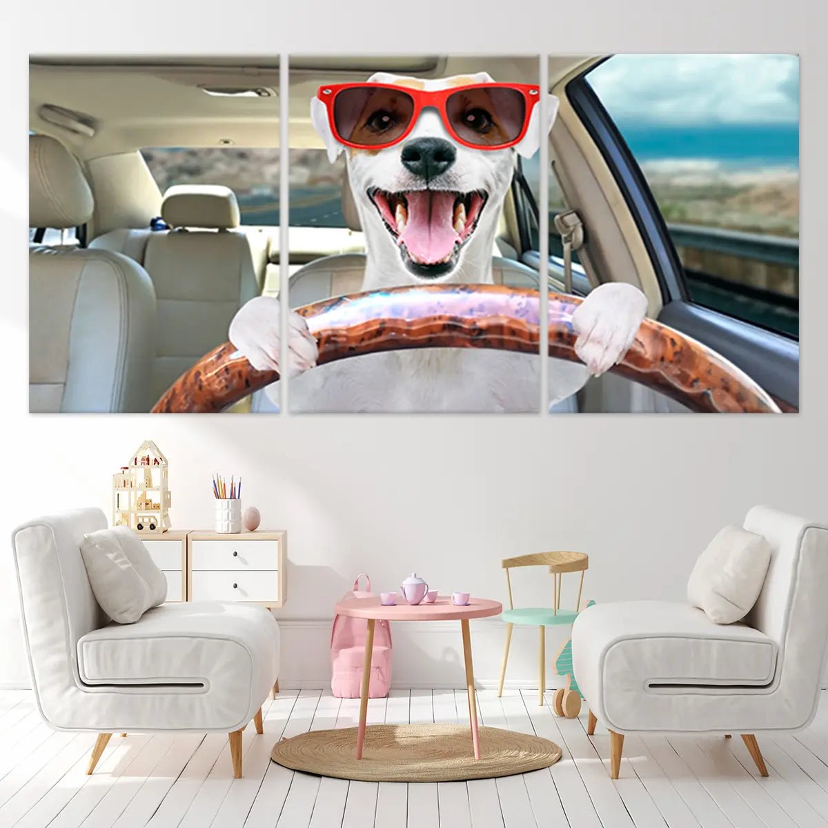 Cute Driving Dog Wall Art Canvas-Stunning Canvas Prints