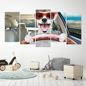 Cute Driving Dog Wall Art Canvas-Stunning Canvas Prints