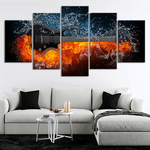 Acoustic Flaming Guitar Multi Panel Canvas Wall Art