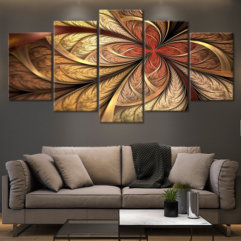 Large Gold Fractal Flower Wall Art For Living Room Wall-Stunning Canvas Prints