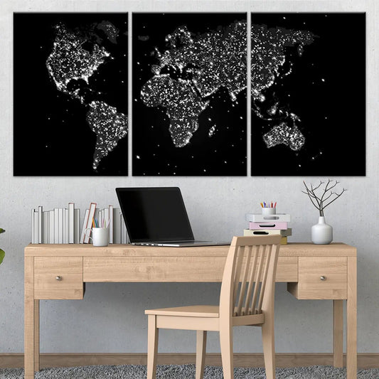 Night Lights World Map Wall Art-Stunning Canvas Prints