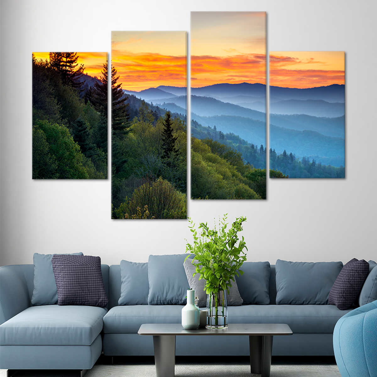 Smoky Mountains Wall Art Canvas Print | Sunset National Park Artwork