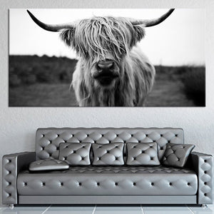 black and white cow print, highland cow art painting, cow artwork painting, farmhouse wall decor