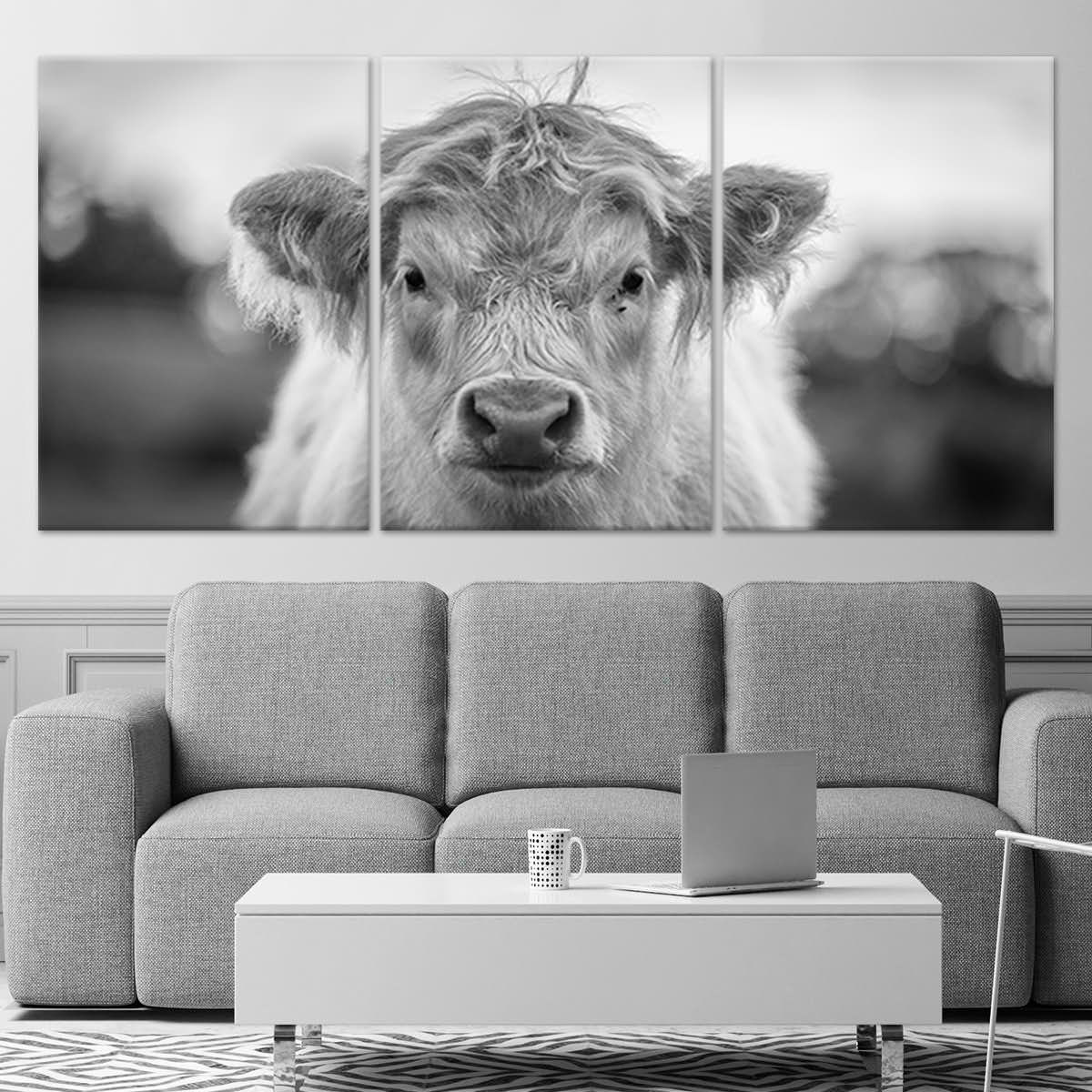 Black And White Highland Calf Wall Art Canvas-Stunning Canvas Prints