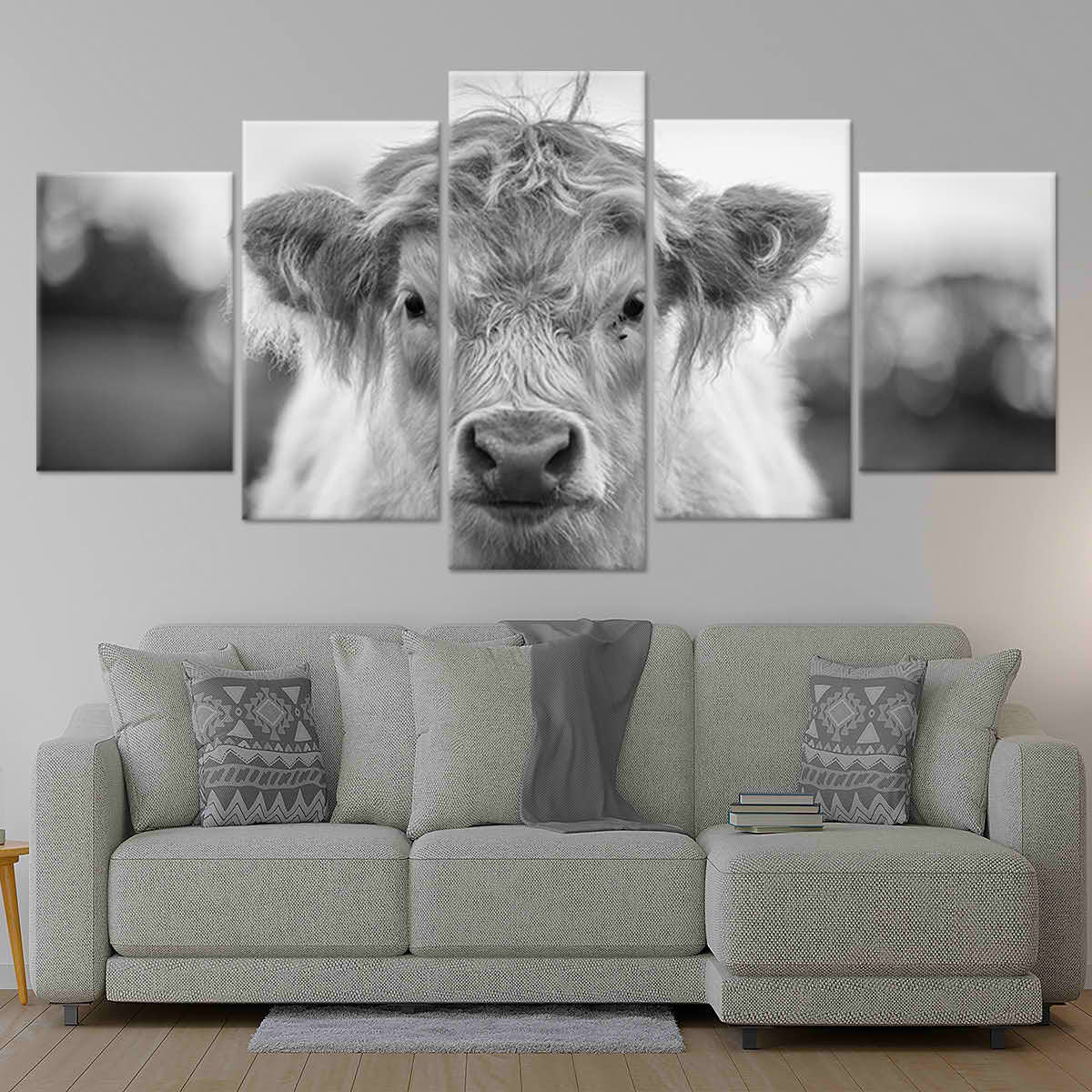 Black And White Highland Calf Wall Art Canvas-Stunning Canvas Prints