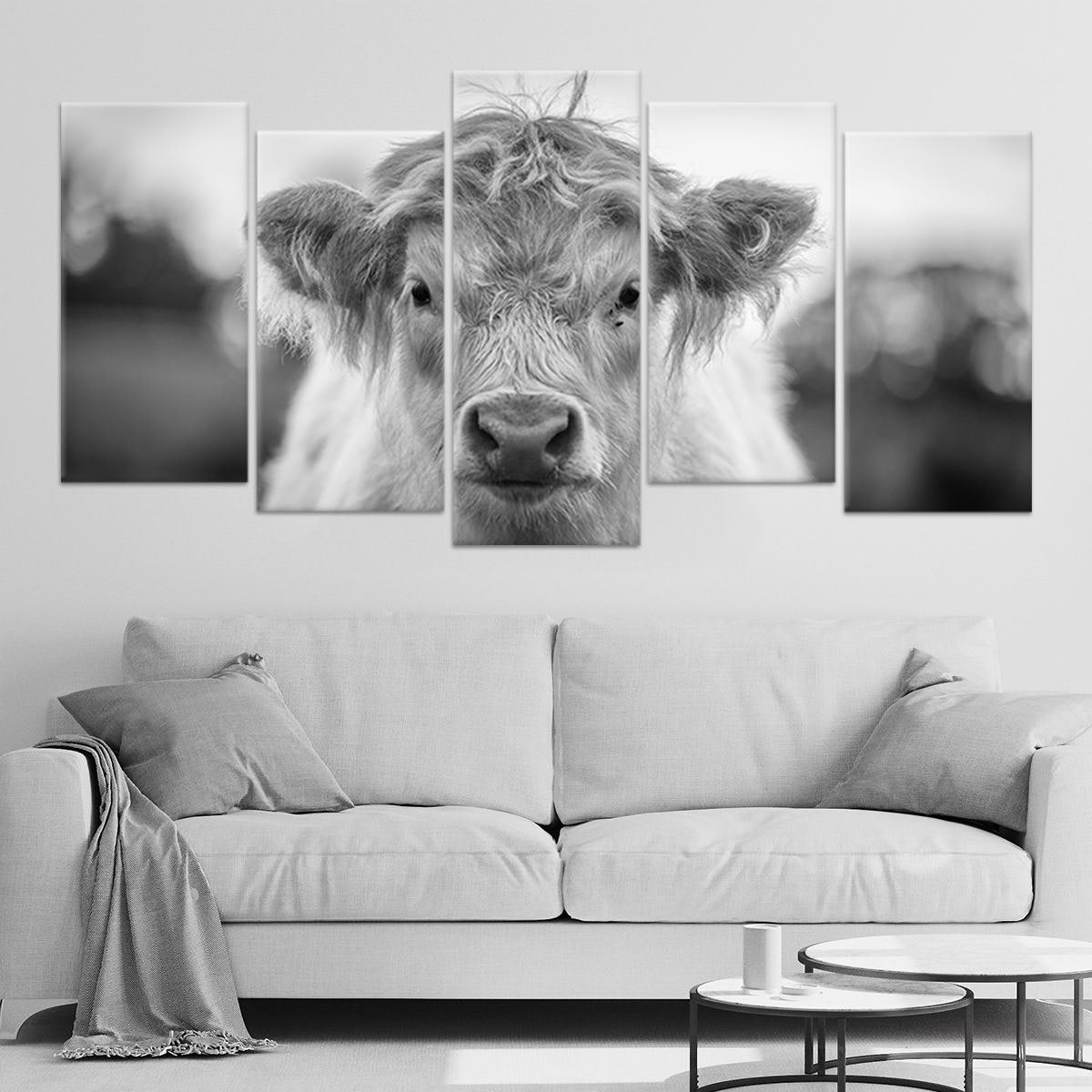 Black And White Highland Calf Wall Art Canvas-Stunning Canvas Prints