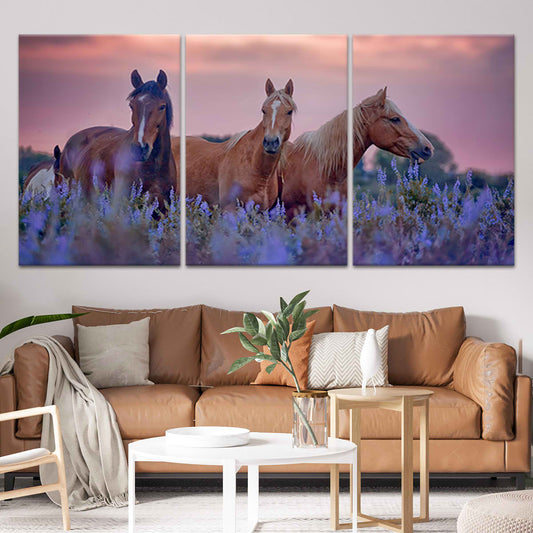 Flower Field Horses Wall Art Canvas-Stunning Canvas Prints