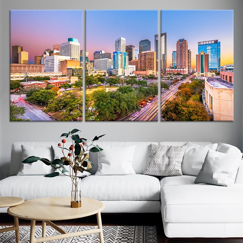 Houston Skyline At Dusk Wall Art Canvas-Stunning Canvas Prints