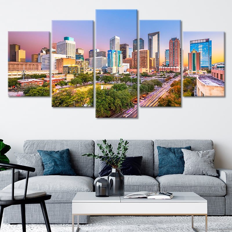 Houston Skyline At Dusk Wall Art Canvas-Stunning Canvas Prints