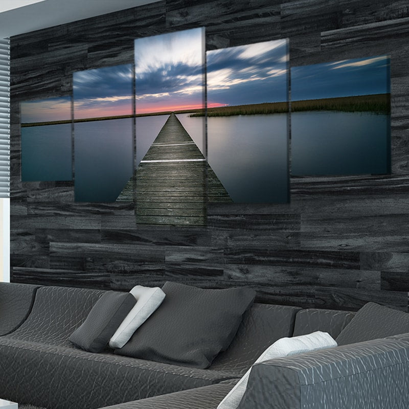 Large Canvas Wall Art Sunset over the fishing pier at the lake in