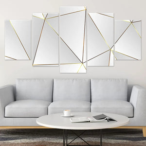 White And Gold Geometric Abstract Wall Art, geometric canvas art, luxury wall art decor​, modern minimalist wall art, contemporary framed wall art, white and gold canvas art​ 