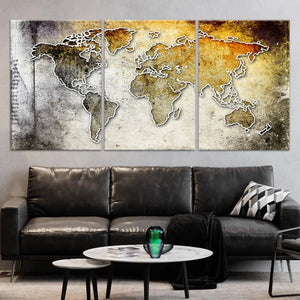 Modern Abstract World Map Wall Art Multi Panel Canvas | Stunning