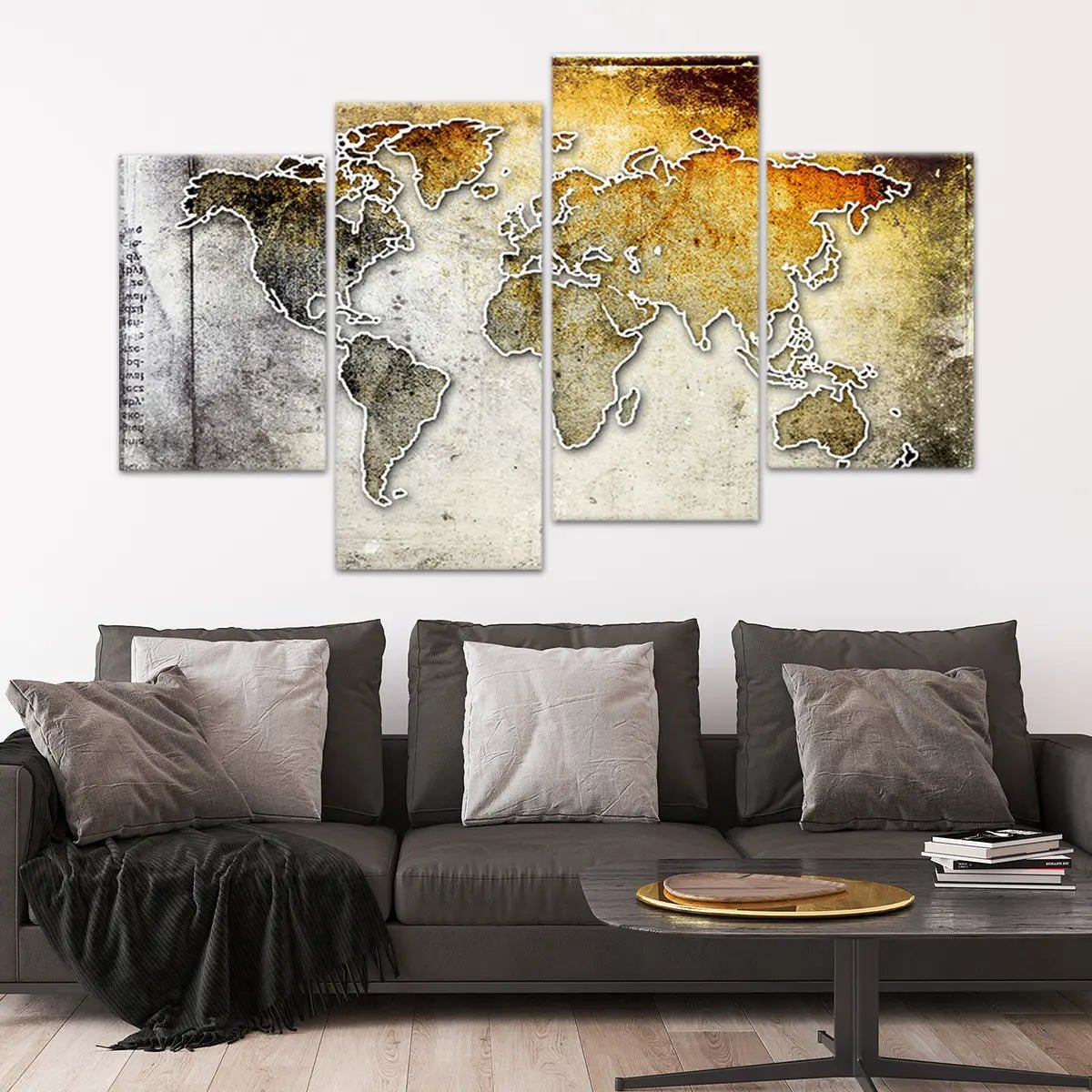 Yellow Grunge World Map Wall Art Canvas Print-Stunning Canvas Prints