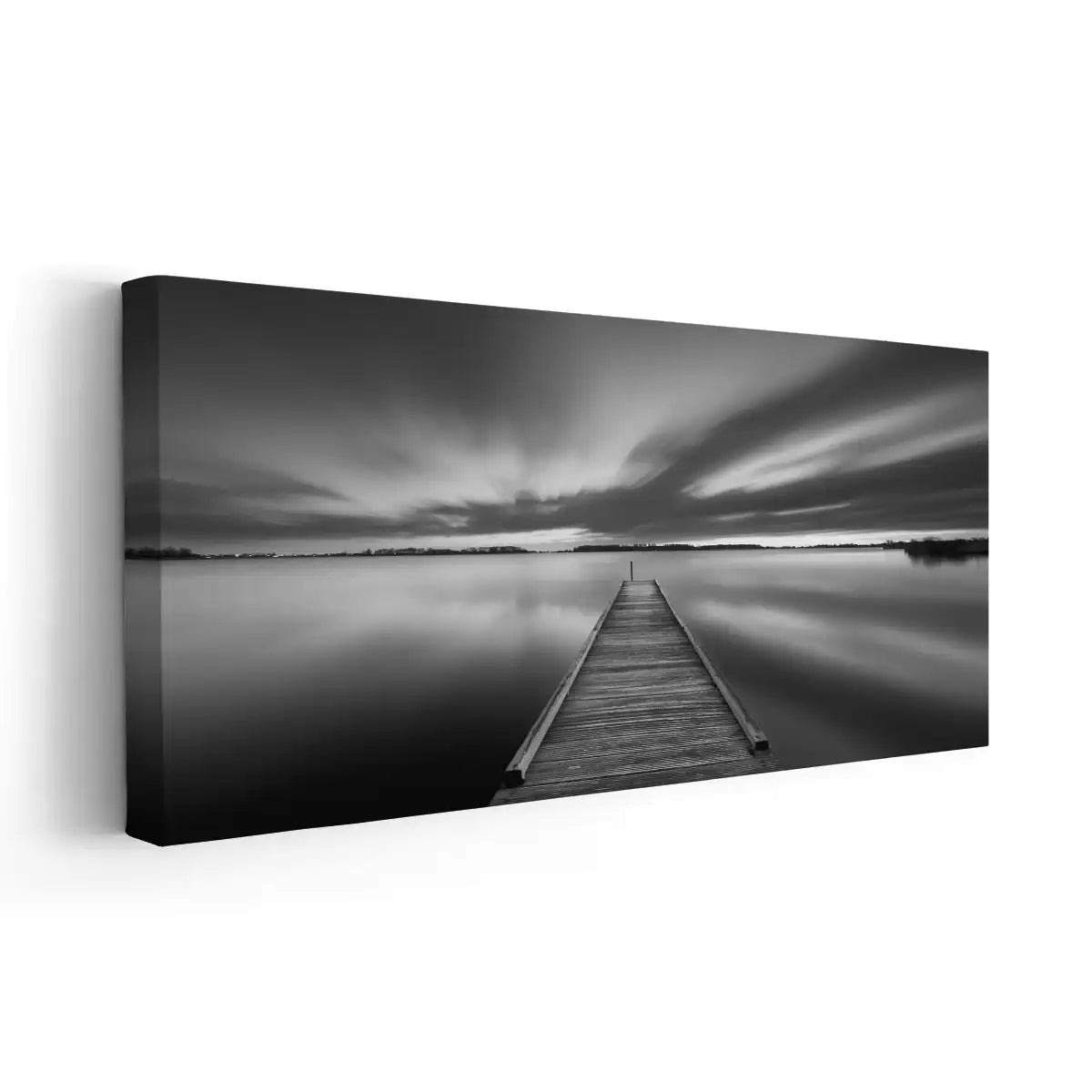 Black And White Lake Pier Wall Art Canvas-Stunning Canvas Prints