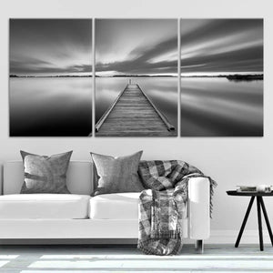 Black And White Lake Pier Wall Art Canvas-Stunning Canvas Prints