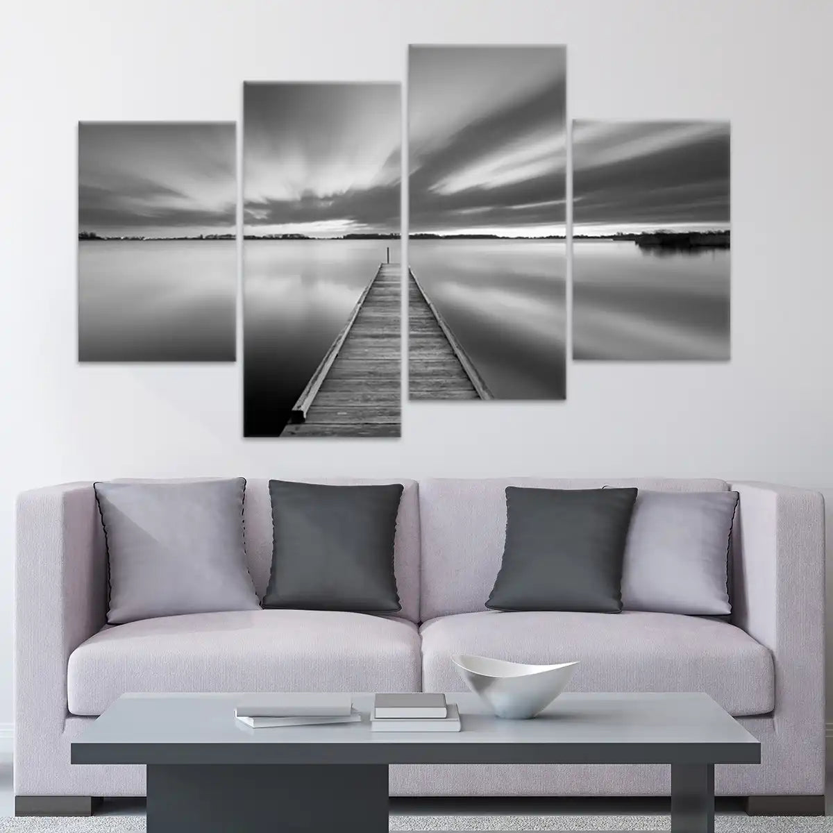 Black And White Lake Pier Wall Art Canvas-Stunning Canvas Prints