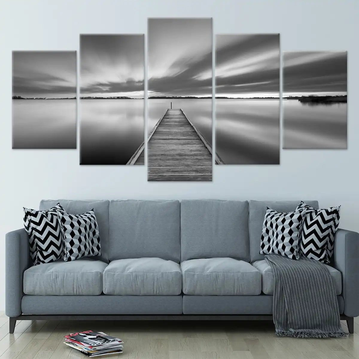 Black And White Lake Pier Wall Art Canvas-Stunning Canvas Prints