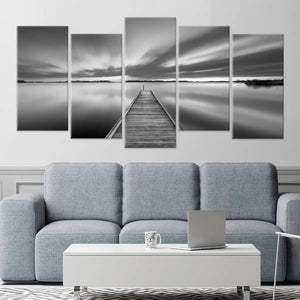 Black And White Lake Pier Wall Art Canvas-Stunning Canvas Prints