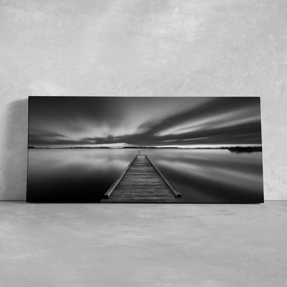 Black And White Lake Pier Wall Art Canvas-Stunning Canvas Prints