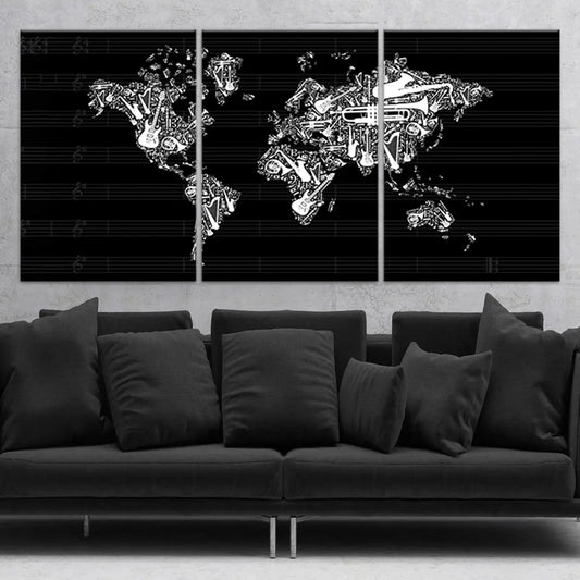 Musical World Map Wall Art Canvas Print-Stunning Canvas Prints