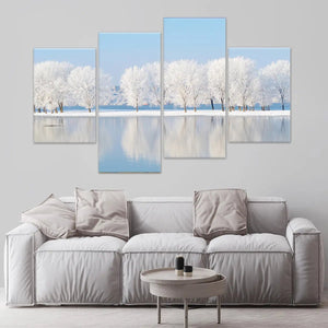 Snowy Forest Lake Wall Art Canvas-Stunning Canvas Prints