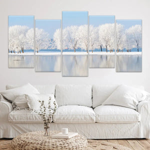 Snowy Forest Lake Wall Art Canvas-Stunning Canvas Prints