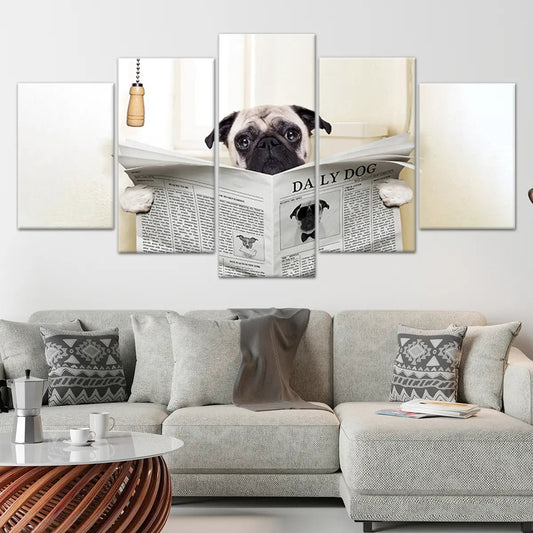 Pug Sitting On Toilet Wall Art Canvas Print-Stunning Canvas Prints