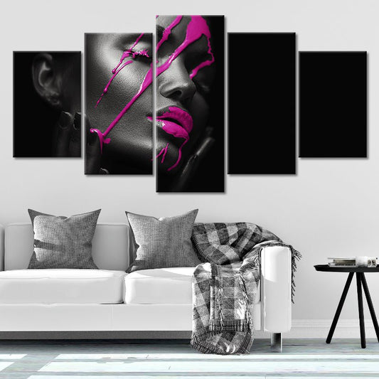 Purple Lipstick Drip Panel Canvas Wall Art 5 pieces