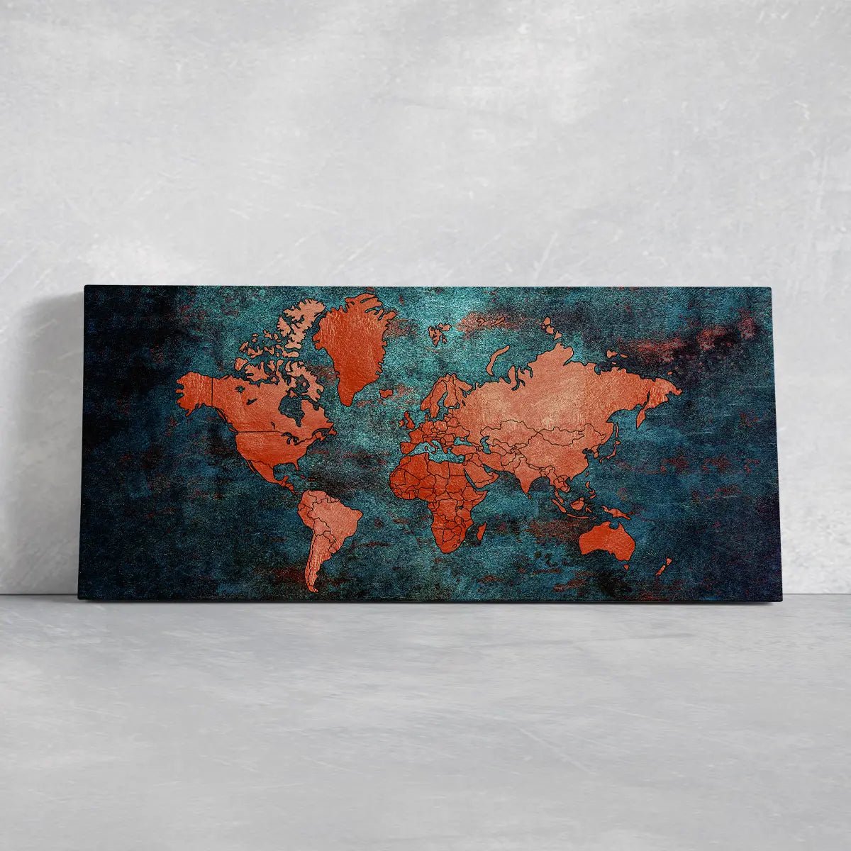 Red On Blue World Map Wall Art-Stunning Canvas Prints