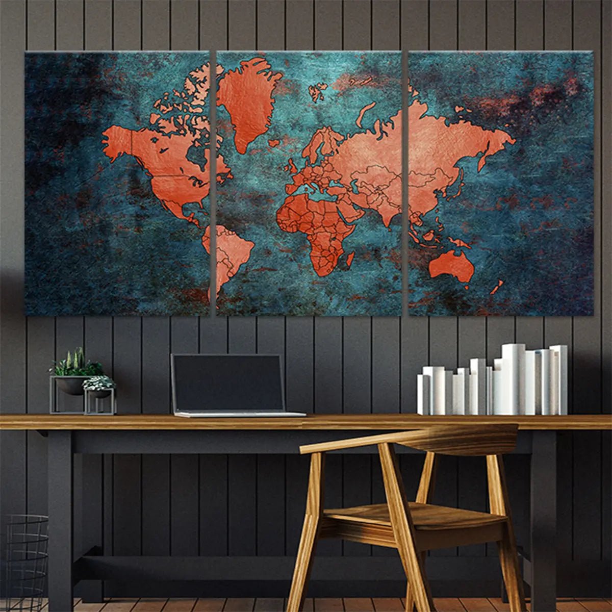 Red On Blue World Map Wall Art-Stunning Canvas Prints