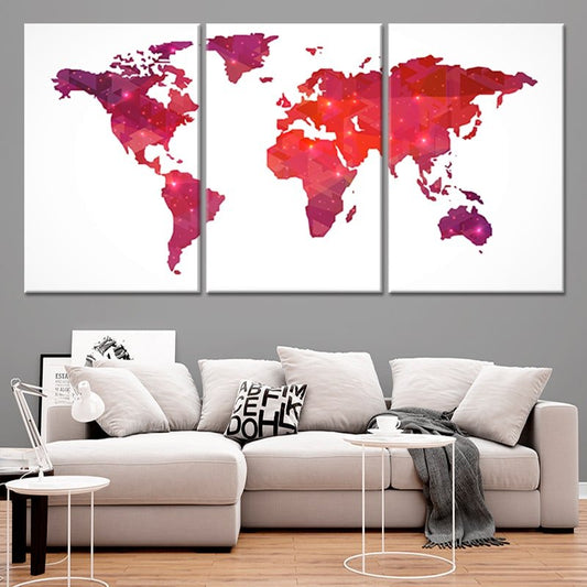 Red White World Map Wall Art-Stunning Canvas Prints