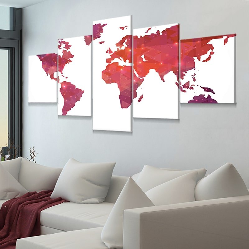 Red White World Map Wall Art-Stunning Canvas Prints