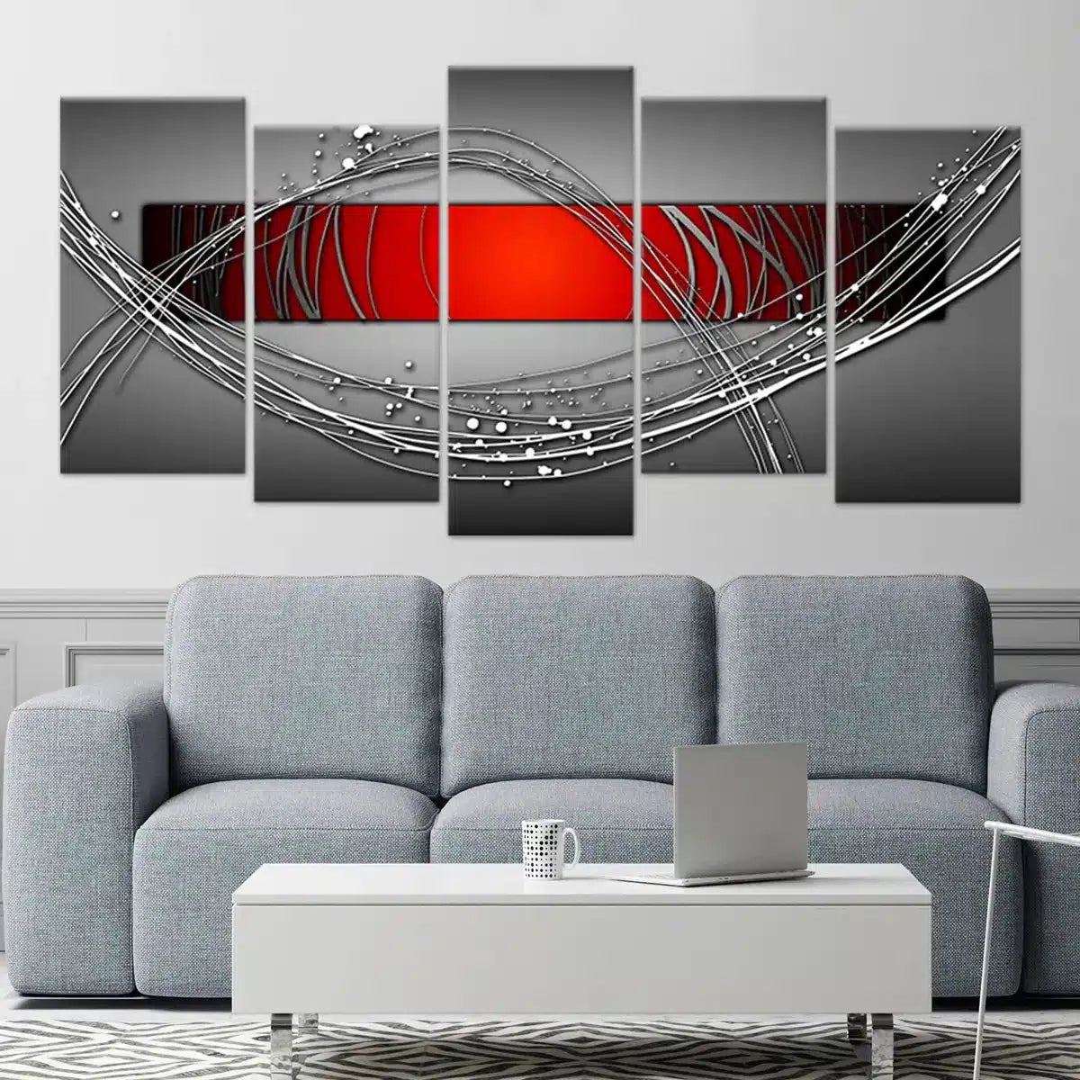 Red and Grey Abstract Wall Art For Living Room-Stunning Canvas Prints