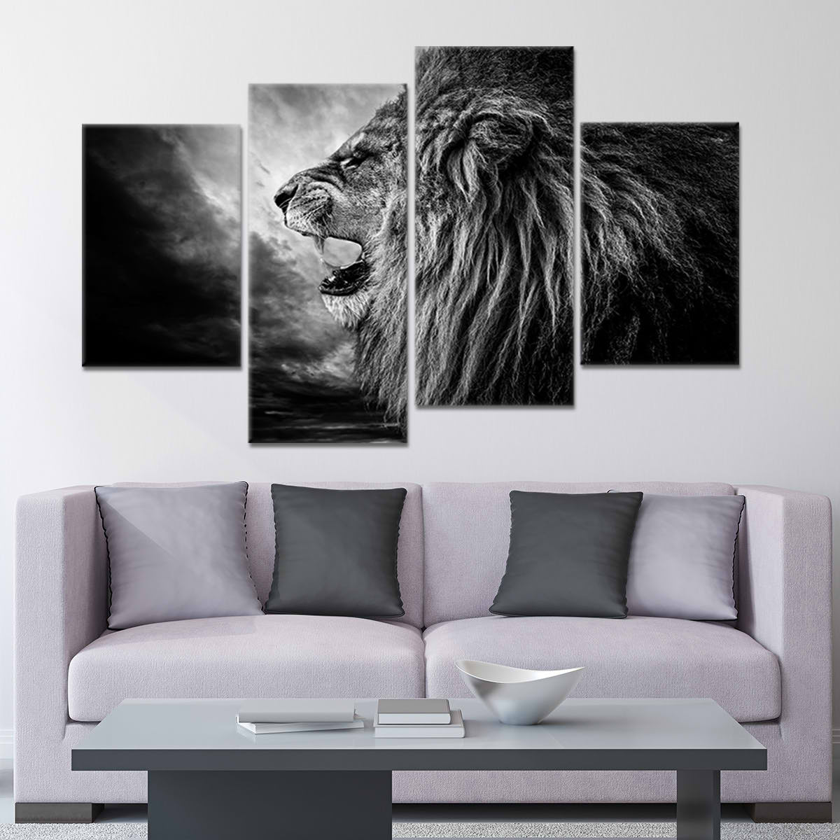 Black And White Roaring Lion Wall Art Canvas-Stunning Canvas Prints