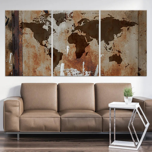 Rusty World Map Wall Art-Stunning Canvas Prints