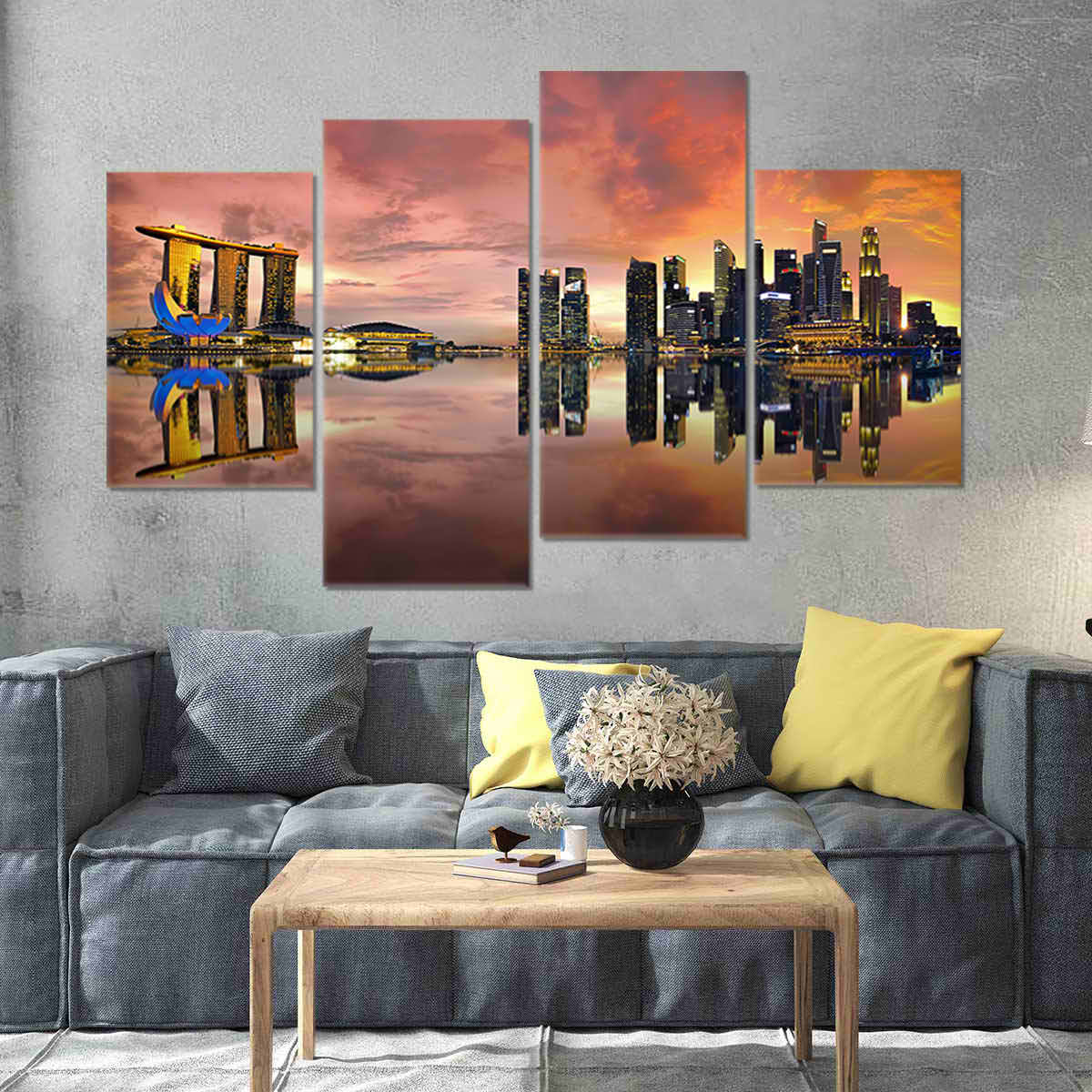 Singapore Skyline At Sunset Wall Art Canvas-Stunning Canvas Prints