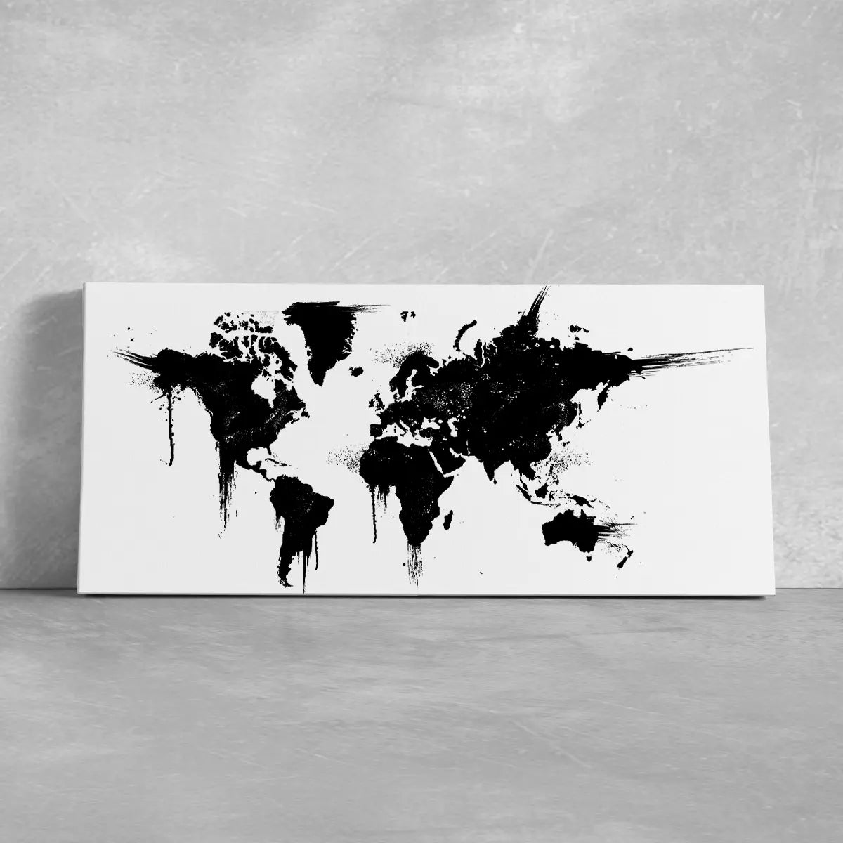 Black And White Splatter World Map Wall Art-Stunning Canvas Prints