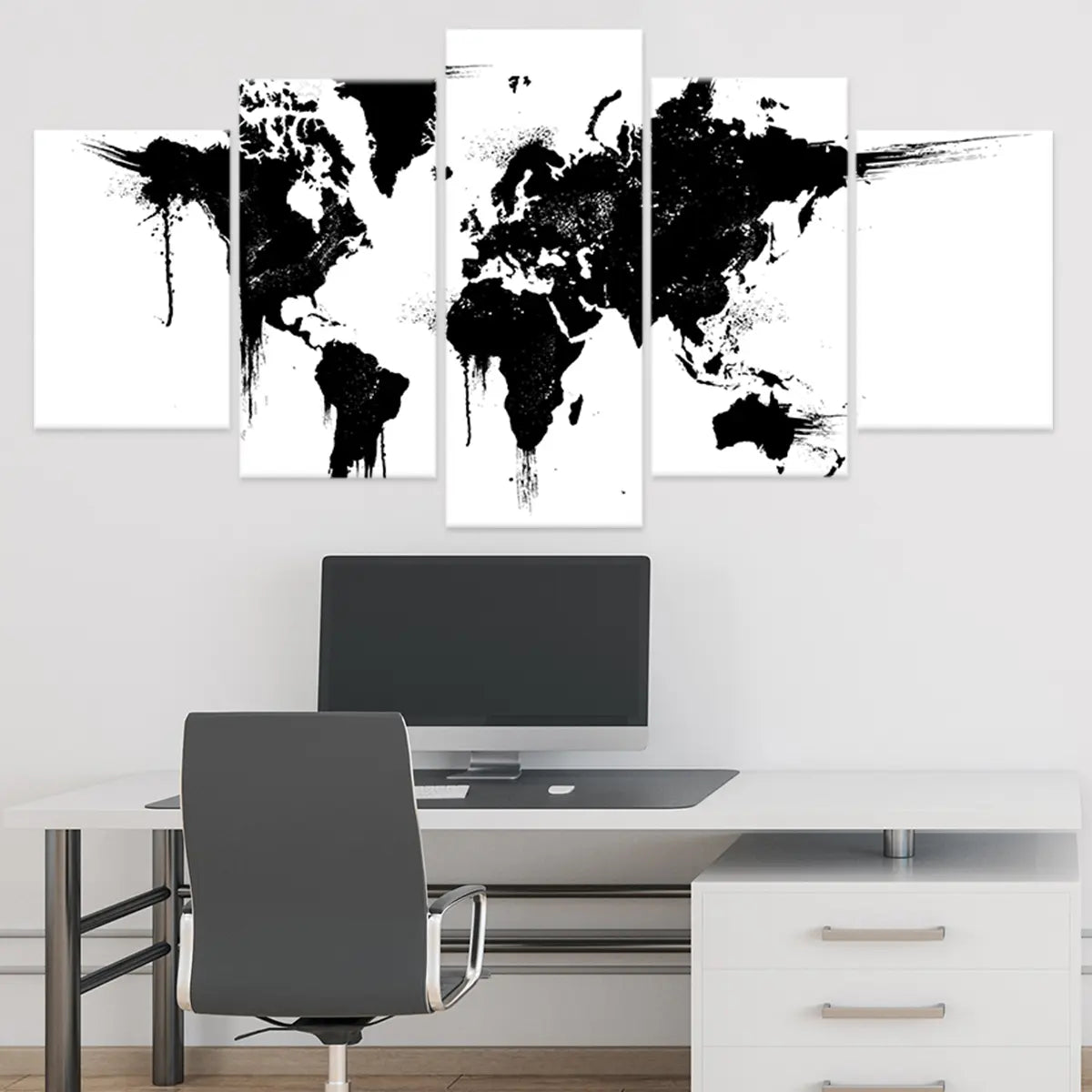 Black And White Splatter World Map Wall Art-Stunning Canvas Prints