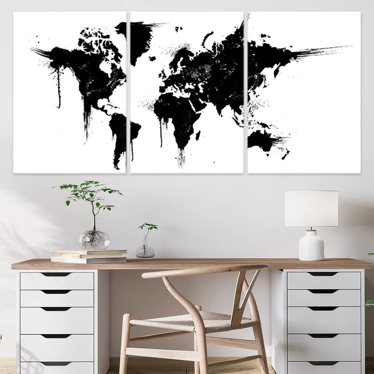 Black And White Splatter World Map Wall Art-Stunning Canvas Prints