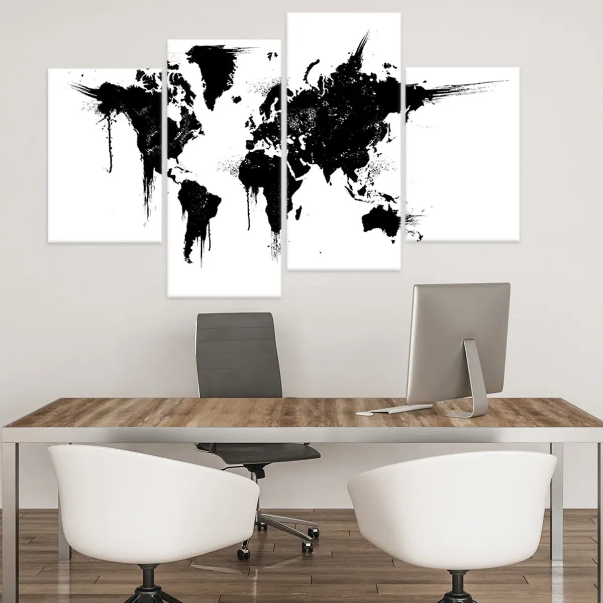 Black And White Splatter World Map Wall Art-Stunning Canvas Prints