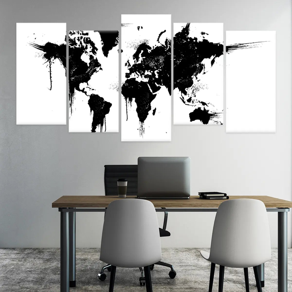 Black And White Splatter World Map Wall Art-Stunning Canvas Prints