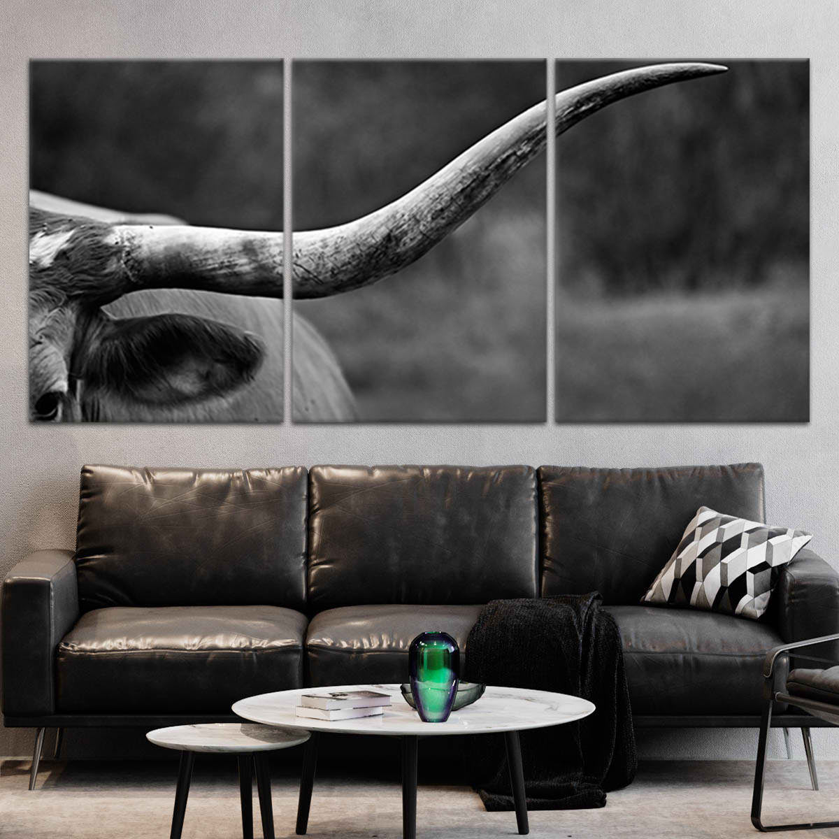 Black And White Longhorn Wall Art Canvas-Stunning Canvas Prints