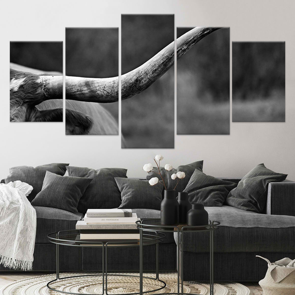 Black And White Longhorn Wall Art Canvas-Stunning Canvas Prints