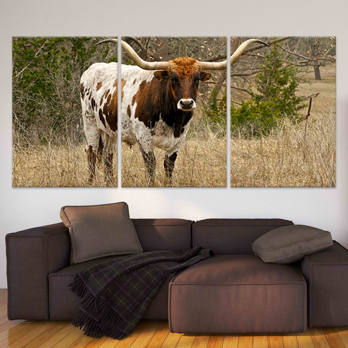 Longhorn In The pasture Wall Art Canvas-Stunning Canvas Prints