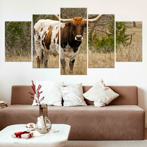 Longhorn In The pasture Wall Art Canvas-Stunning Canvas Prints