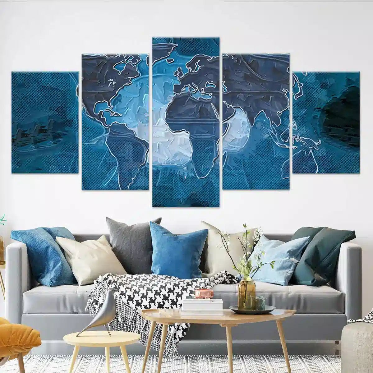 Blue Textured World Map Wall Art-Stunning Canvas Prints