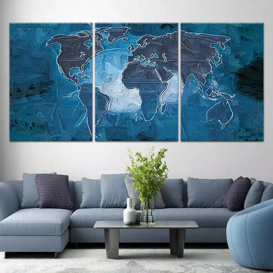 Blue Textured World Map Wall Art-Stunning Canvas Prints